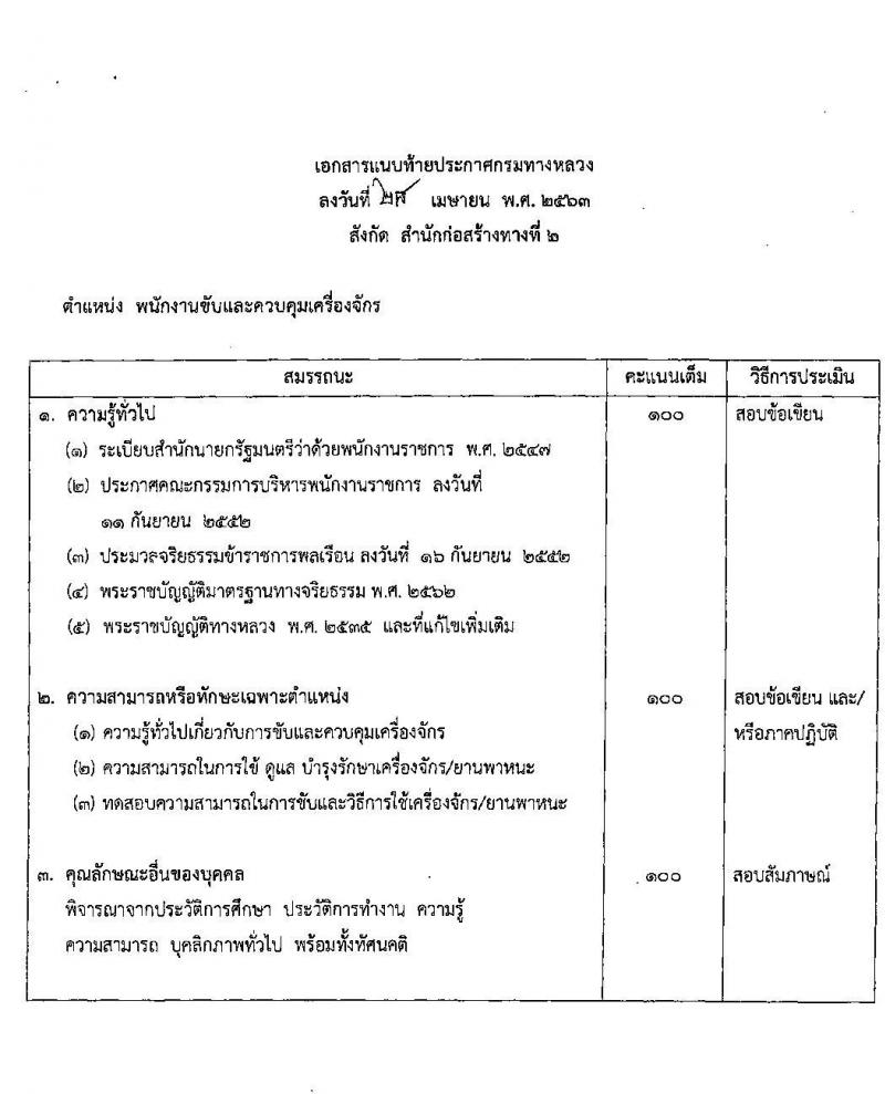 สำนักงานก่อสร้างทางที่ 2 รับสมัครบุคคลเพื่อเลือกสรรเป็นพนักงานราชการทั่วไป จำนวน 3 ตำแหน่ง 24 อัตรา (วุฒิ ปวช. ปวท. ปวส.) รับสมัครสอบตั้งแต่วันที่ 28 เม.ย. - 15 พ.ค. 2563