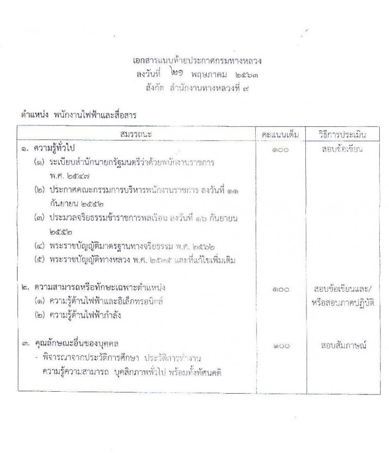 สำนักงานทางหลวงที่ 9 กรมทางหลวง รับสมัครบุคคลเพื่อสรรหาและเลือกสรรเป็นพนักงานราชการทั่วไป จำนวน 3 ตำแหน่ง 16 อัตรา (วุฒิ ปวช. ปวส.) รับสมัครสอบตั้งแต่วันที่ 1-8 มิ.ย. 2563