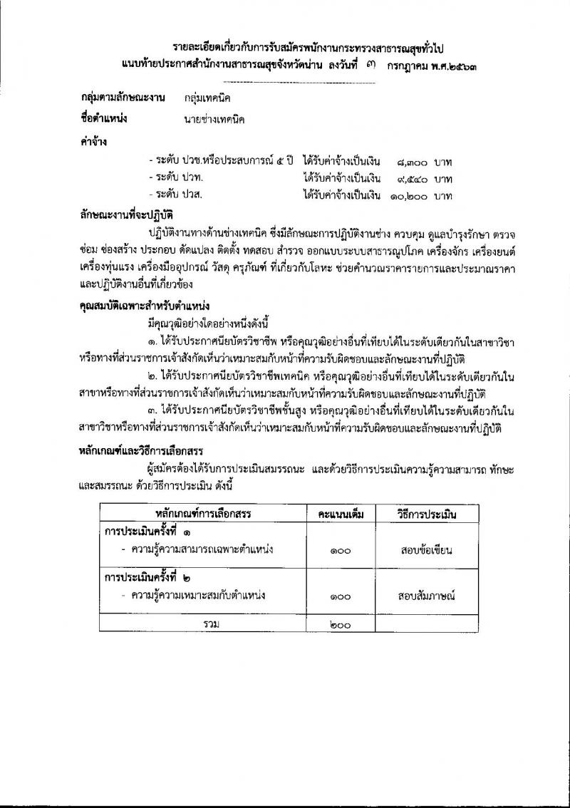 สำนักงานสาธารณสุขจังหวัดน่าน รับสมัครบุคคลเพื่อสรรหาและเลือกสรรเป็นพนักงานกระทรวงสาธารณสุขทั่วไป จำนวน 11 กลุ่มงาน 18 อัตรา (วุฒิ ม.ต้น ม.ปลาย ปวช. ปวส. ป.ตรี) รับสมัครสอบตั้งแต่วันที่ 13-17 ก.ค. 2563