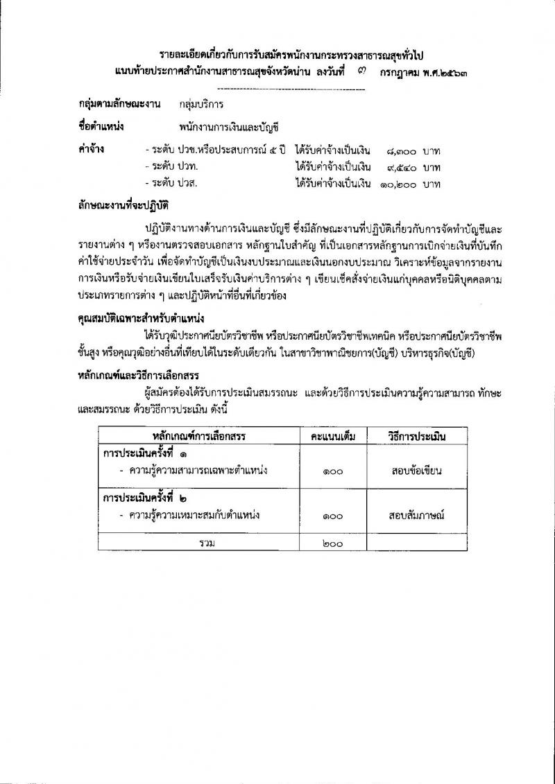 สำนักงานสาธารณสุขจังหวัดน่าน รับสมัครบุคคลเพื่อสรรหาและเลือกสรรเป็นพนักงานกระทรวงสาธารณสุขทั่วไป จำนวน 11 กลุ่มงาน 18 อัตรา (วุฒิ ม.ต้น ม.ปลาย ปวช. ปวส. ป.ตรี) รับสมัครสอบตั้งแต่วันที่ 13-17 ก.ค. 2563