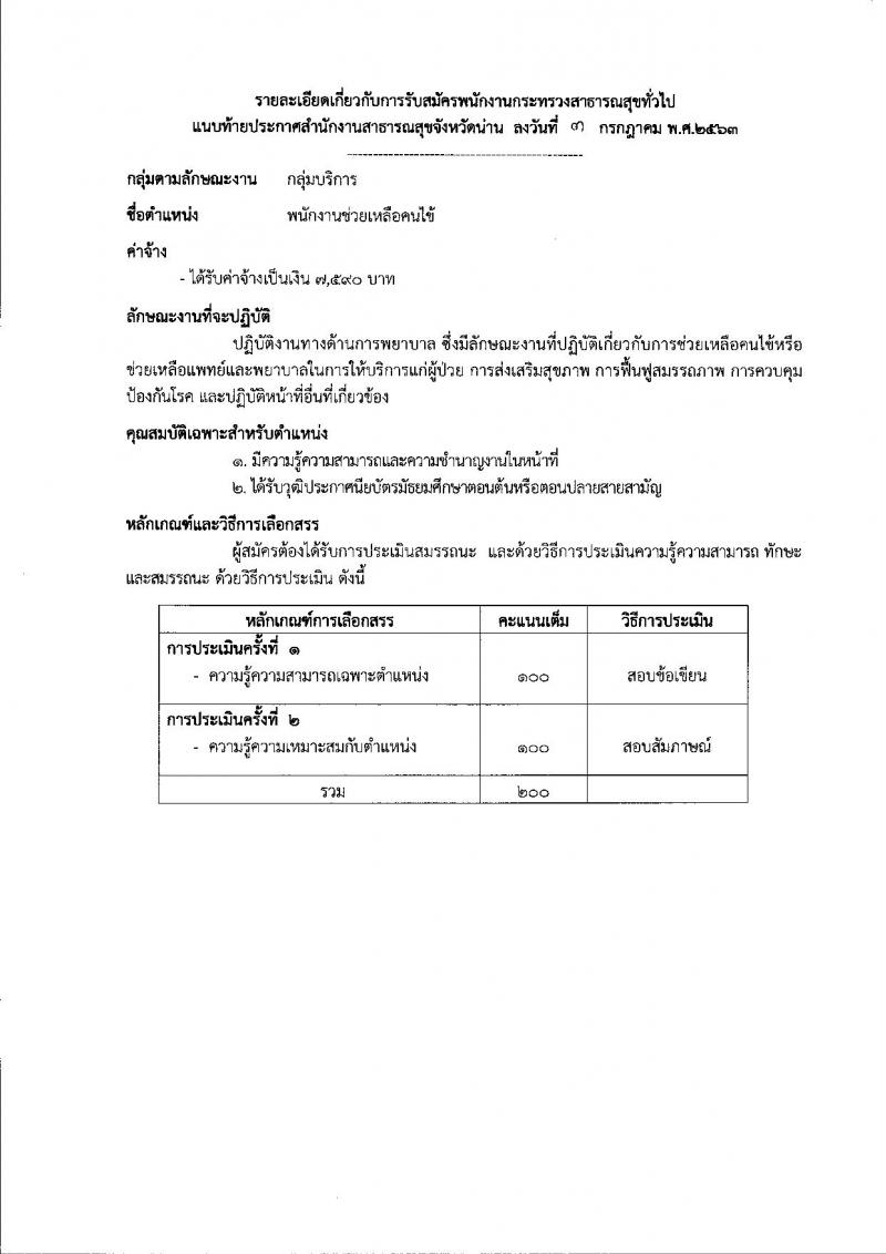 สำนักงานสาธารณสุขจังหวัดน่าน รับสมัครบุคคลเพื่อสรรหาและเลือกสรรเป็นพนักงานกระทรวงสาธารณสุขทั่วไป จำนวน 11 กลุ่มงาน 18 อัตรา (วุฒิ ม.ต้น ม.ปลาย ปวช. ปวส. ป.ตรี) รับสมัครสอบตั้งแต่วันที่ 13-17 ก.ค. 2563