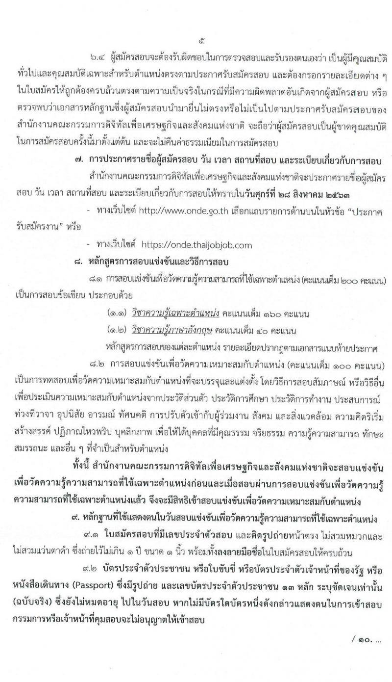 สำนักงานคณะกรรมการดิจิทัลเพื่อเศรษฐกิจและสังคมแห่งชาติ รับสมัครสอบแข่งขันเพื่อบรรจุและแต่งตั้งบุคคลเข้ารับราชการ จำนวน 4 ตำแหน่ง ครั้งแรก 9 อัตรา (วุฒิ ป.ตรี ป.โท) รับสมัครสอบทางอินเทอร์เน็ต ตั้งแต่วันที่ 3-24 ส.ค. 2563