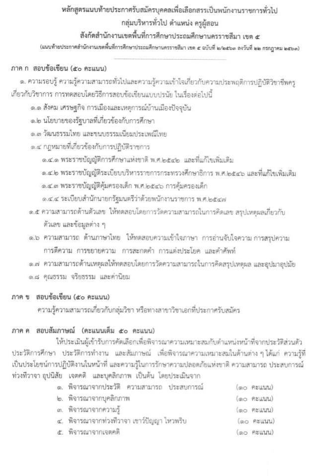 สำนักงานเขตพื้นที่การศึกษาประถมศึกษานครราชสีมา เขต 5 รับสมัครบุคคลเพื่อเลือกสรรเป็นพนักงานราชการทั่วไป ตำแหน่ง ครูผู้สอน จำนวน 22 อัตรา (วุฒิ ป.ตรี ทางการศึกษา) รับสมัครสอบตั้งแต่วันที่ 1-9 ส.ค. 2563