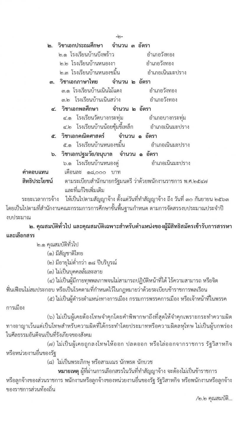 สำนักงานเขตพื้นที่การศึกษาประถมศึกษาพิษณุโลก เขต 2 รับสมัครเพื่อสรรหาและเลือกเป็นพนักงานราชการ ตำแหน่ง ครูผู้สอน จำนวน 15 อัตรา (วุฒิ ป.ตรี ทางการศึกษา) รับสมัครสอบตั้งแต่วันที่ 6-11 ส.ค. 2563