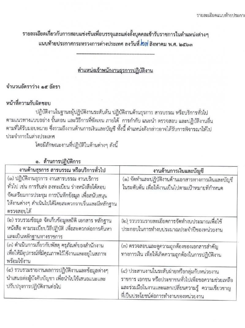 กระทรวงการต่างประเทศ รับสมัครสอบแข่งขันเพื่อบรรจุและแต่งตั้งบุคคลเข้ารับราชการ จำนวน 4 ตำแหน่ง ครั้งแรก 25 อัตรา (วุฒิ ปวส. ป.ตรี) รับสมัครสอบทางอินเทอร์เน็ต ตั้งแต่วันที่ 10-30 ก.ย. 2563