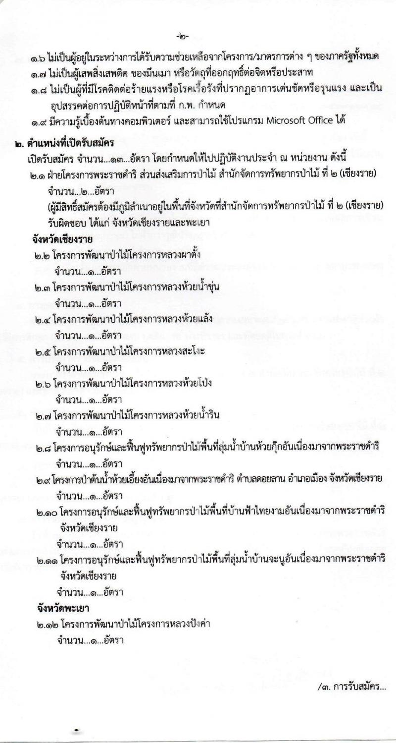 สำนักจัดการทรัพยากรป่าไม้ที่ 2 (เชียงราย) รับสมัครบุคคลเพื่อจ้างเหมาในตำแหน่งเจ้าหน้าที่ส่งเสริมและสืบสานพระราชดำริ จำนวน 13 อัตรา (วุฒิ ไม่ต่ำกว่า ป.ตรี) รับสมัครตั้งแต่วันที่ 15-18 ก.ย. 2563