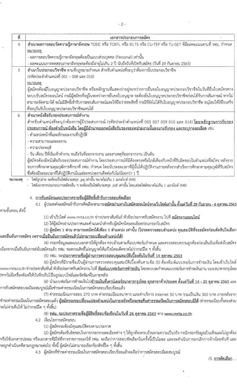 การรถไฟฟ้าขนส่งมวลชนแห่งประเทศไทย รับสมัครบุคคลากรเพื่อปฏิบัติงานในสังกัดต่าง ๆ จำนวน 71 อัตรา (วุฒิ ป.ตรี ป.โท) รับสมัครทางอินเทอร์เน็ต ตั้งแต่วันที่ 29 ก.ย. – 6 ต.ค. 2563