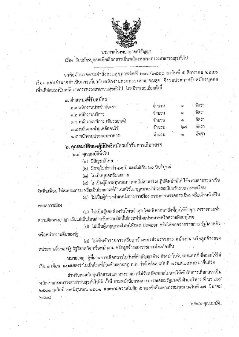 โรงพยาบาลศรีธัญญา รับสมัครบุคคลเพื่อเลือกสรรเป็นพนักงานกระทรวงสาธารณสุขทั่วไป จำนวน 5 ตำแหน่ง 32 อัตรา (วุฒิ ม.ต้น ม.ปลาย) รับสมัครตั้งแต่วันที่ 21 ก.ย. – 2 ต.ค. 2563