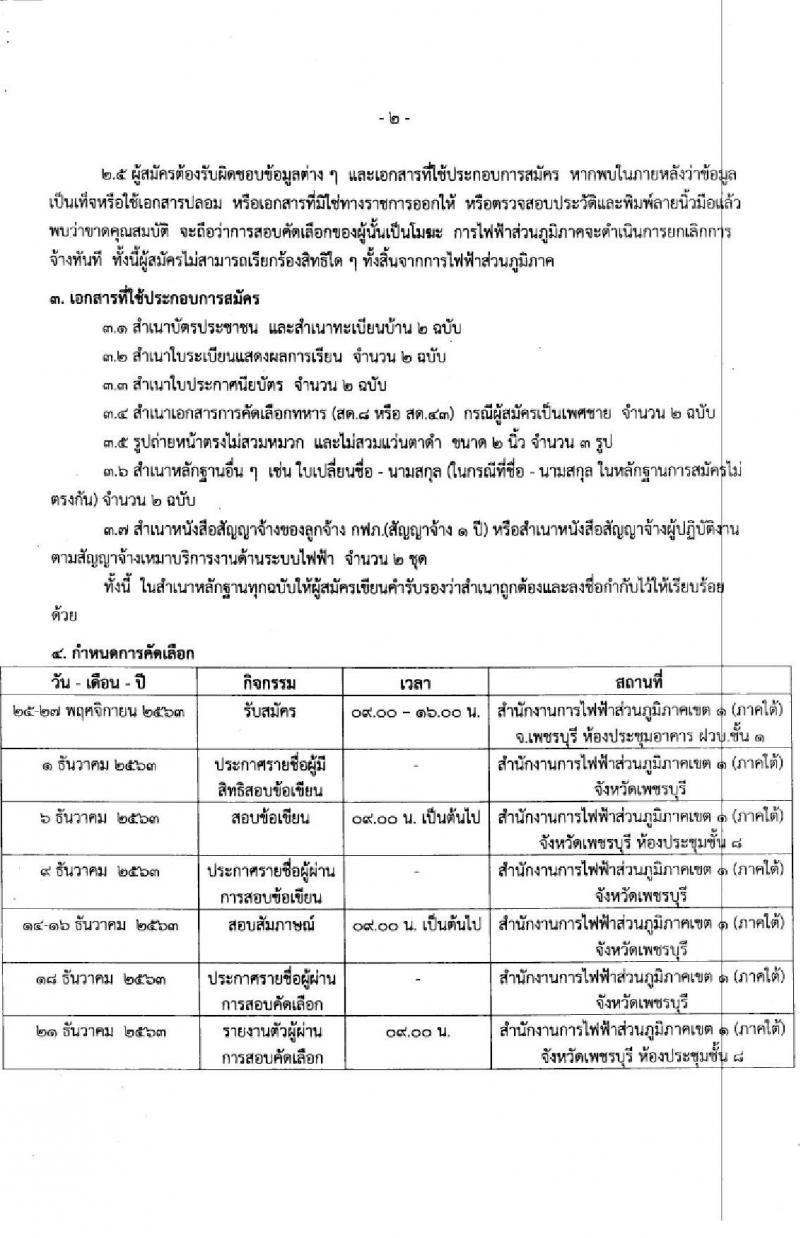 การไฟฟ้าส่วนภูมิภาคเขต 1 (ภาคใต้) รับสมัครสอบคัดเลือกบุคคลภายนอกเพื่อเข้าปฏิบัติงานเป็นลูกจ้าง จำนวน 16 อัตรา (วุฒิ ปวช. ปวส.) รับสมัครสอบตั้งแต่วันที่ 25-27 พ.ย. 2563