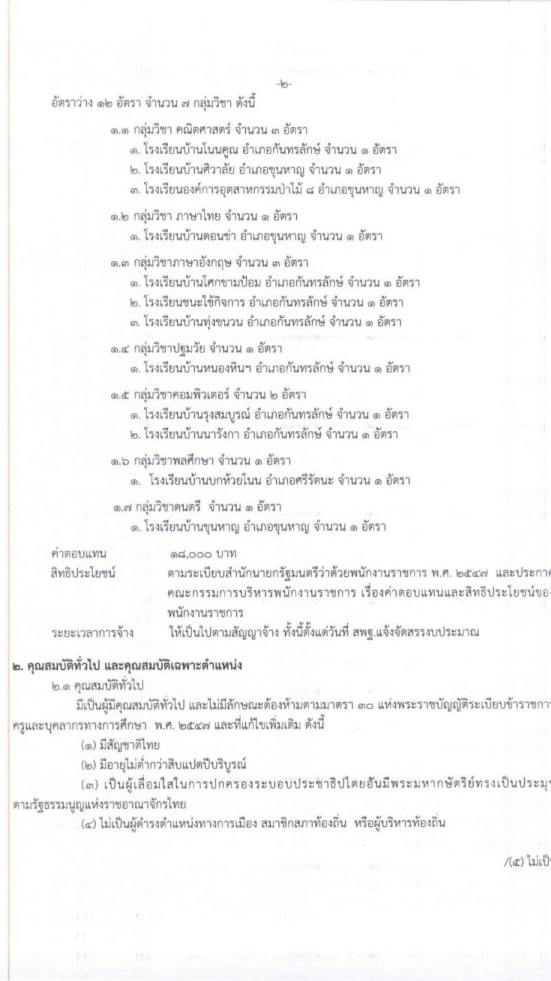 สำนักงานเขตพื้นที่การศึกษาประถมศึกษาศรีสะเกษ เขต 4 รับสมัครบุคคลเพื่อสรรหาและเลือกสรรเป็นพนักงานราชการทั่วไป จำนวน 12 อัตรา ตำแหน่งครูผู้สอน (วุฒิ ไม่ต่ำกว่า ป.ตรี) รับสมัครสอบตั้งแต่วันที่ 16-22 ธ.ค. 2563