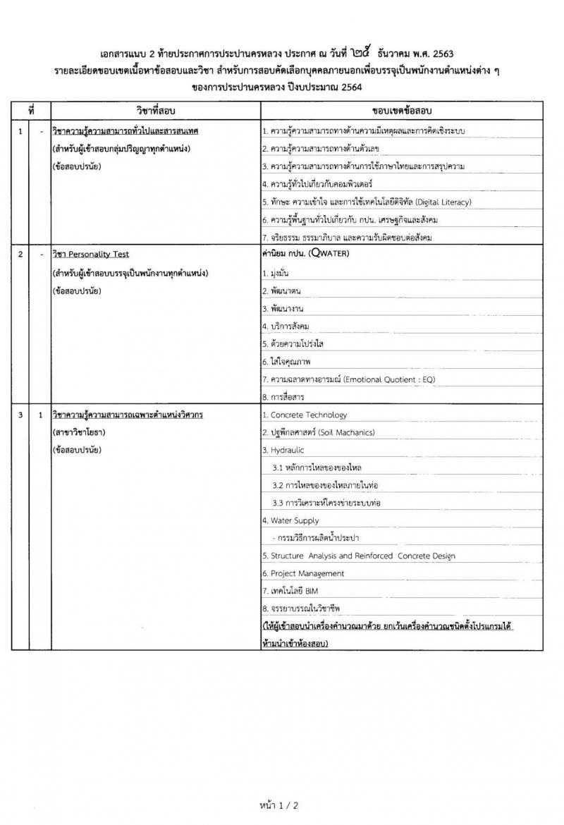 การประปานครหลวง รับสมัครบุคคลภายนอกเพื่อบรรจุเป็นนพักงาน จำนวน 3 ตำแหน่ง ครั้งแรก 13 อัตรา (วุฒิ ป.ตรี) รับสมัครสอบทางอินเทอร์เน็ต ตั้งแต่วันที่ 15-28 ม.ค. 2564