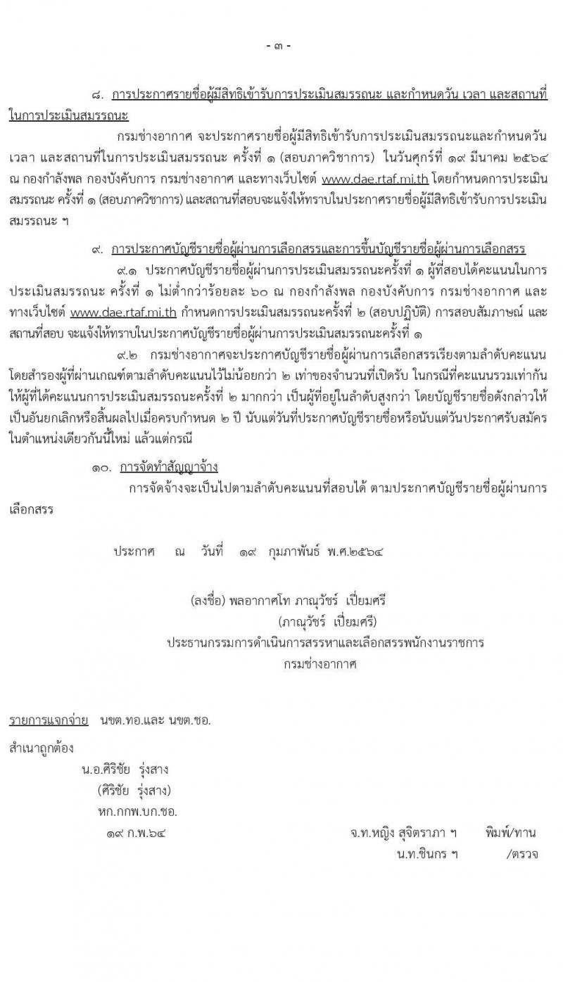 กรมการช่างทหารอากาศ รับสมัครบุคคลเพื่อการสรรหาและเลือกสรรเป็นพนักงานราชการ จำนวน 18 ตำแหน่ง 86 อัตรา (วุฒิ ม.ต้น ม.ปลาย ปวช.) รับสมัครสอบตั้งแต่วันที่ 8-16 มี.ค. 2564