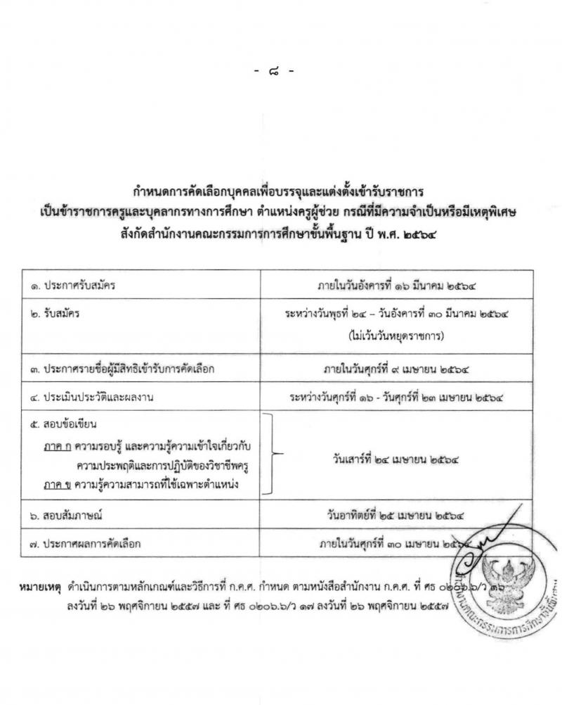 ศึกษาธิการจังหวัดกรุงเทพมหานคร รับสมัครคัดเลือกบุคคลเพื่อบรรจุและแต่งตั้งบุคคลเข้ารับราชการเป็นข้าราชการครูและบุคลากรทางเการศึกษา จำนวนครั้งแรก 70 อัตรา (วุฒิ ป.ตรี ทางการศึกษา) รับสมัครสอบทางอินเทอร์เน็ต ตั้งแต่วันที่ 23-30  มี.ค. 2564
