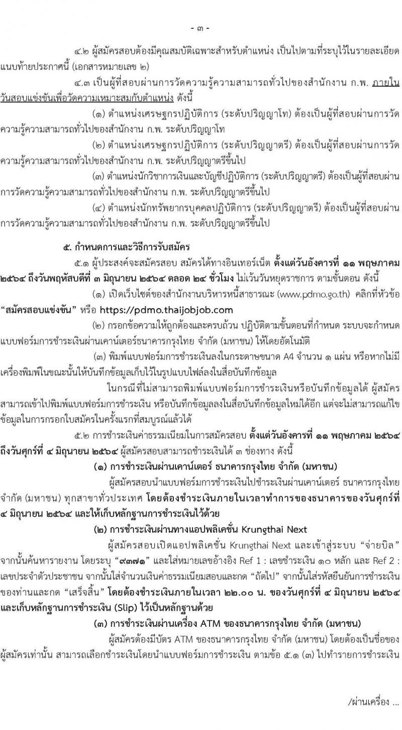 สำนักงานบริหารหนี้สาธารณะ รับสมัครสอบแข่งขันเพื่อบรรจุและแต่งตั้งบุคคลเข้ารับราชการ จำนวน 4 ตำแหน่ง ครั้งแรก 13 อัตรา (วุฒิ ป.ตรี ป.โท) รับสมัครสอบทางอินเทอร์เน็ต ตั้งแต่วันที่ 11 พ.ค. – 3 มิ.ย. 2564