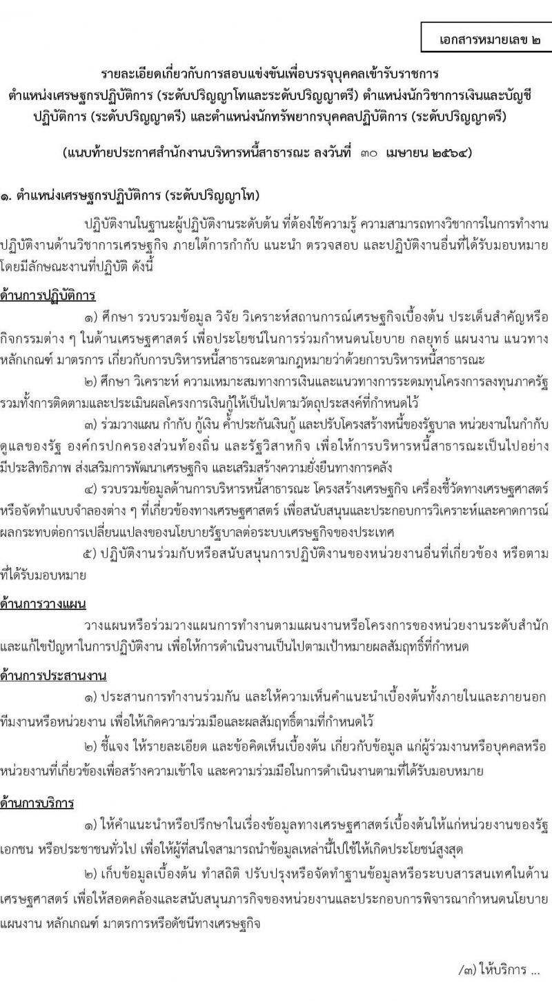 สำนักงานบริหารหนี้สาธารณะ รับสมัครสอบแข่งขันเพื่อบรรจุและแต่งตั้งบุคคลเข้ารับราชการ จำนวน 4 ตำแหน่ง ครั้งแรก 13 อัตรา (วุฒิ ป.ตรี ป.โท) รับสมัครสอบทางอินเทอร์เน็ต ตั้งแต่วันที่ 11 พ.ค. – 3 มิ.ย. 2564