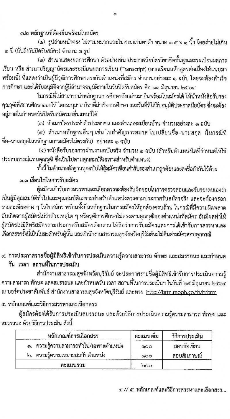 สำนักงานสาธารณสุขจังหวัดบุรีรัมย์ รับสมัครบุคคลเพื่อสรรหาและเลือกสรรเป็นพนักงานราชการทั่วไป จำนวน 30 ตำแหน่ง ครั้งแรก 80 อัตรา (วุฒิ ม.3 ม.6 ปวช. ปวส. ป.ตรี) รับสมัครสอบตั้งแต่วันที่ 7-11 มิ.ย. 2564