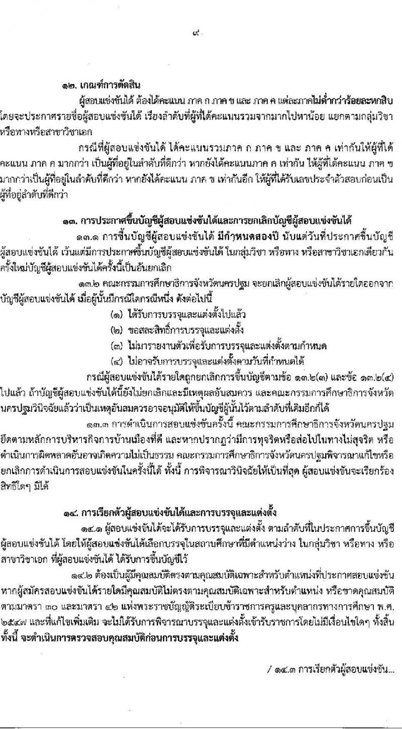 กศจ.นครปฐม รับสมัครสอบแข่งขันเพื่อบรรจุและแต่งตั้งบุคคลเข้ารับราชการเป็นข้าราชการครูและบุคลากรทางการศึกษา ตำแหน่ง ครูผู้ช่วย จำนวน 26 กลุ่มวิชาหรือสาขาวิชาเอก ครั้งแรก 195 อัตรา (วุฒิ ป.ตรี)  รับสมัครสอบทางอินเทอร์เน็ต ตั้งแต่วันที่ 4-10 มิ.ย. 2564