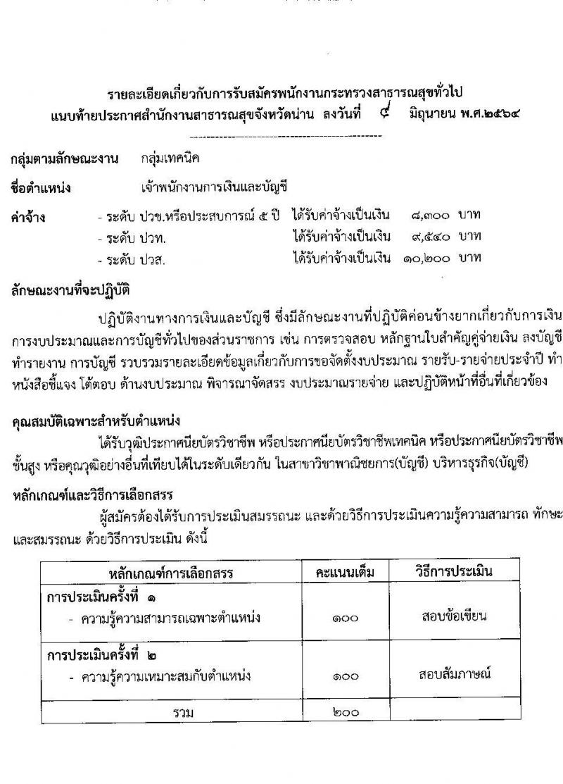 สาธารณสุขจังหวัดน่าน รับสมัครบุคคลเพื่อสรรหาและเลือกสรรเป็นพนักงานกระทรวงสาธารณสุขทั่วไป จำนวน 14 ตำแหน่ง 24 อัตรา (วุฒิ ม.ต้น ม.ปลาย ปวช. ปวส. ป.ตรี) รับสมัครสอบตั้งแต่วันที่ 14-18 มิ.ย. 2564
