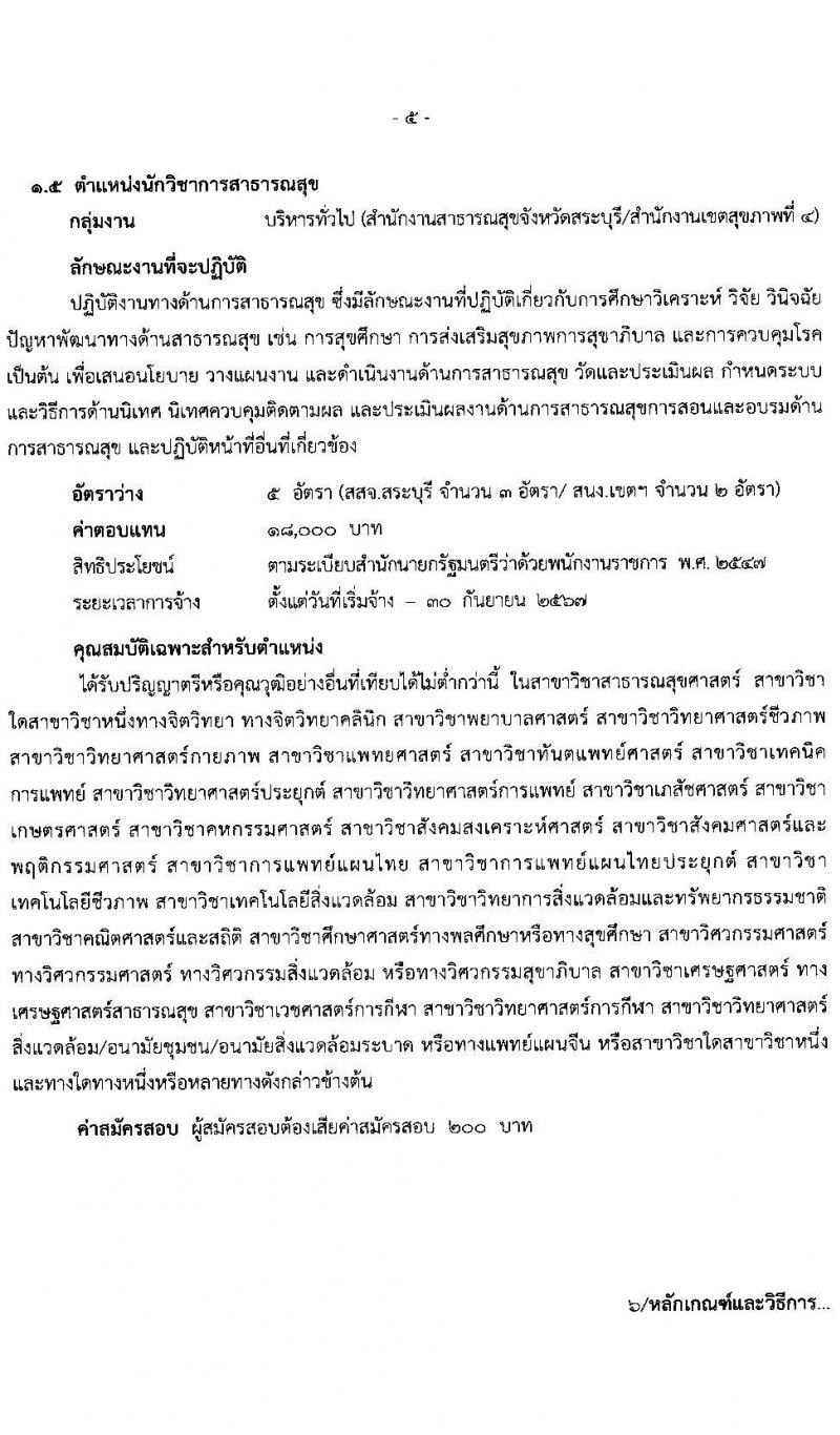 สำนักงานสาธารณสุขจังหวัดสระบุรี รับสมัครบุคคลเพื่อเลือกสรรเป็นพนักงานราชการทั่วไป จำนวน 7 ตำแหน่ง 17 อัตรา (วุฒิ ป.ตรี) รับสมัครสอบตั้งแต่วันที่ 6-13 ก.ค. 2564