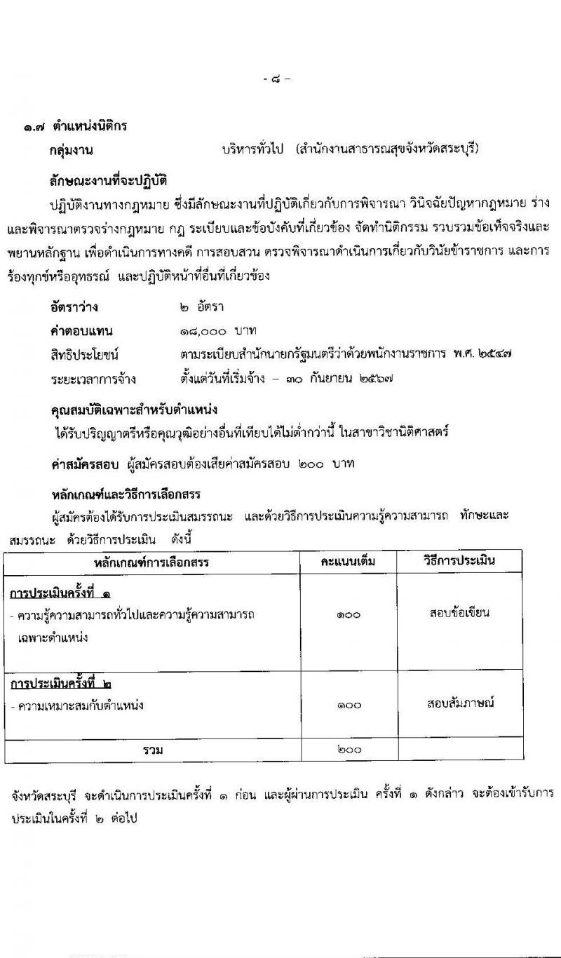 สำนักงานสาธารณสุขจังหวัดสระบุรี รับสมัครบุคคลเพื่อเลือกสรรเป็นพนักงานราชการทั่วไป จำนวน 7 ตำแหน่ง 17 อัตรา (วุฒิ ป.ตรี) รับสมัครสอบตั้งแต่วันที่ 6-13 ก.ค. 2564