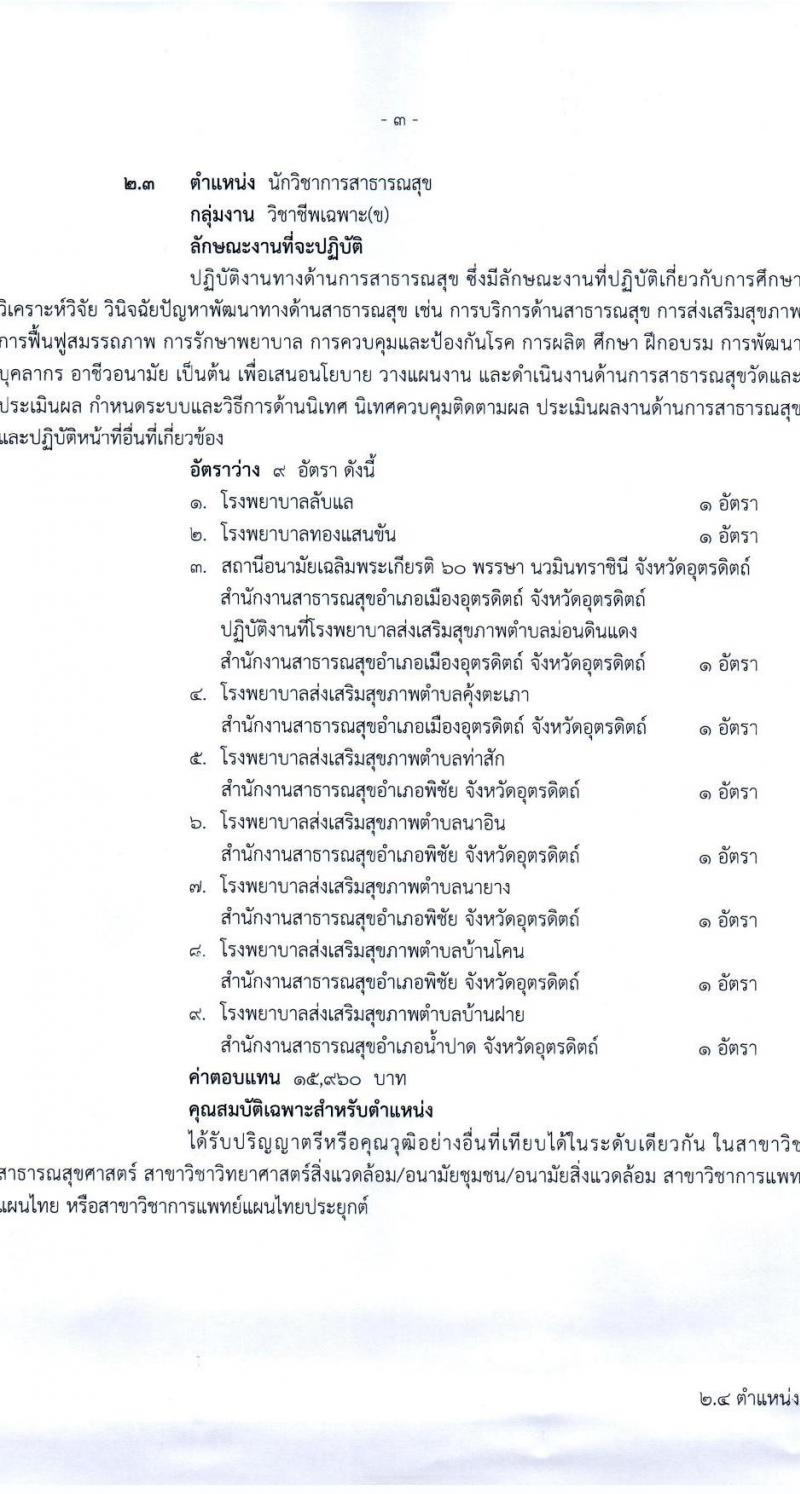 สำนักงานสาธารณสุขจังหวัดอุตรดิตรดิตถ์ รับสมัครบุคคลเพื่อเลือกสรรเป็นพนักงานราชการทั่วไป จำนวน 7 ตำแหน่ง 16 อัตรา (วุฒิ ป.ตรี) รับสมัครสอบทางอินเทอร์เน็ต ตั้งแต่วันที่ 9-16 ส.ค. 2564