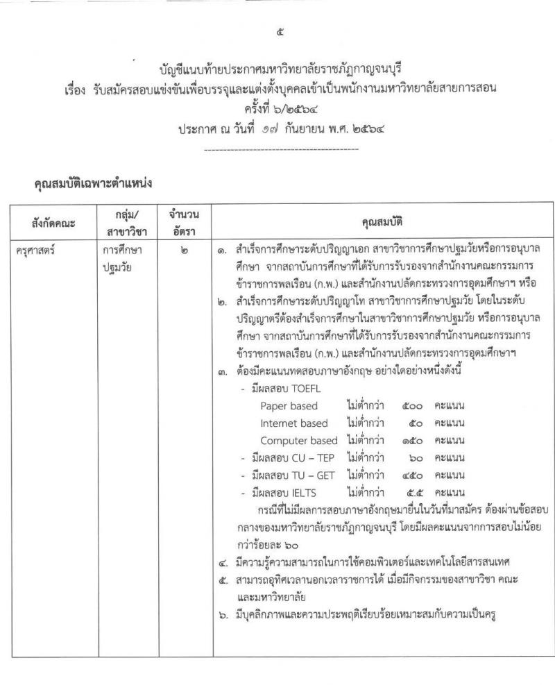 มหาวิทยาลัยราชภัฏกาญจนบุรี รับสมัครสอบแข่งขันเพื่อบรรจุและแต่งตั้งบุคคลเข้ารับราชการ จำนวน 2 ตำแหน่ง 4 อัตรา (วุฒิ ป.โท ป.เอก) รับสมัครสอบตั้งแต่วันที่ 1-15 ต.ค. 2564