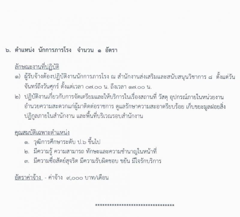 สำนักงานส่งเสริมและสนับสนุนวิชาการ 8 จังหวัดอุตรดิตถ์ (พม.) รับสมัครบุคคลภายนอกเพื่อเลือกสรรเป็นพนักงานจ้างเหมาบริการ จำนวน 6 ตำแหน่ง 8 อัตรา (วุฒิ ป.6, ไม่ต่ำกว่า ม.ต้น ไม่ต่ำกว่า ปวส.) รับสมัครตั้งแต่วันที่ 1-7 ต.ค. 2564