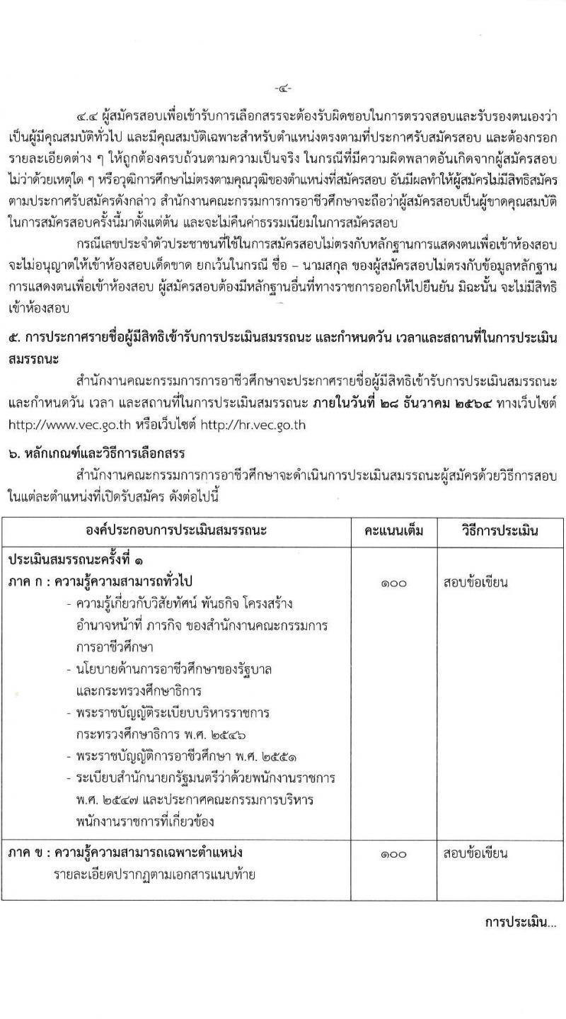 สำนักงานคณะกรรมการการอาชีวศึกษา รับสมัครบุคคลเพื่อเลือกสรรเป็นพนักงานราชการทั่วไป จำนวน 7 ตำแหน่ง 15 อัตรา (วุฒิ ปวส. ป.ตรี) รับสมัครสอบทางอินเทอร์เน็ต ตั้งแต่วันที่ 15-21 ธ.ค. 2564