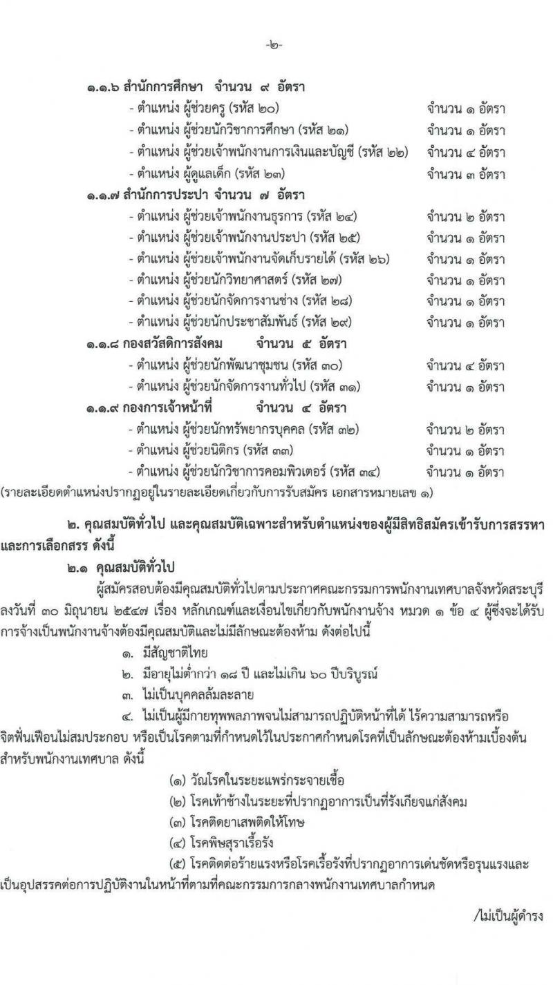 เทศบาลเมืองสระบุรี รับสมัครบุคคลเพื่อการสรรหาและการเลือกสรรเป็นพนักงานจ้าง จำนวน 44 อัตรา (วุฒิ ปวช. ปวส. ป.ตรี ป.โท ป.เอก) รับสมัครสอบตั้งแต่วันที่ 15-23 ธ.ค. 2564