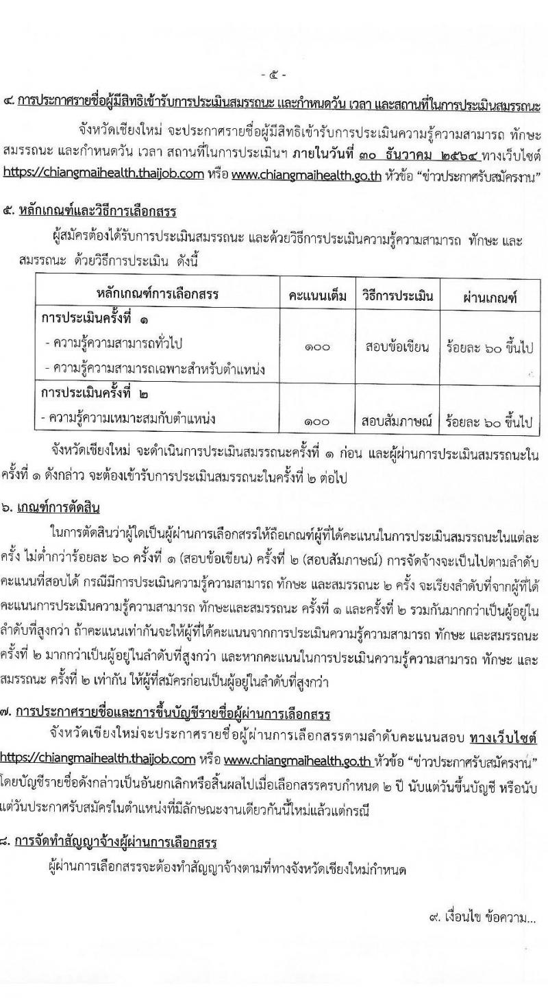 สาธารณสุขจังหวัดเชียงใหม่ รับสมัครบุคคลเพื่อเลือกสรรเป็นพนักงานราชการทั่วไป จำนวน 8 ตำแหน่ง 12 อัตรา (วุฒิ ปวส. ป.ตรี) รับสมัครสอบทางอินเทอร์เน็ต ตั้งแต่วันที่ 20-24 ธ.ค. 2564