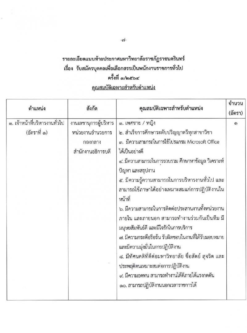 มหาวิทยาลัยราชภัฏราชนครินทร์ รับสมัครบุคคลเพื่อเลือกสรรเป็นพนักงานราชการทั่วไป ครั้งที่ 3/2564 จำนวน 2 อัตรา (วุฒิ ป.ตรี) รับสมัครสอบตั้งแต่วันที่ 15-21 ธ.ค. 2564