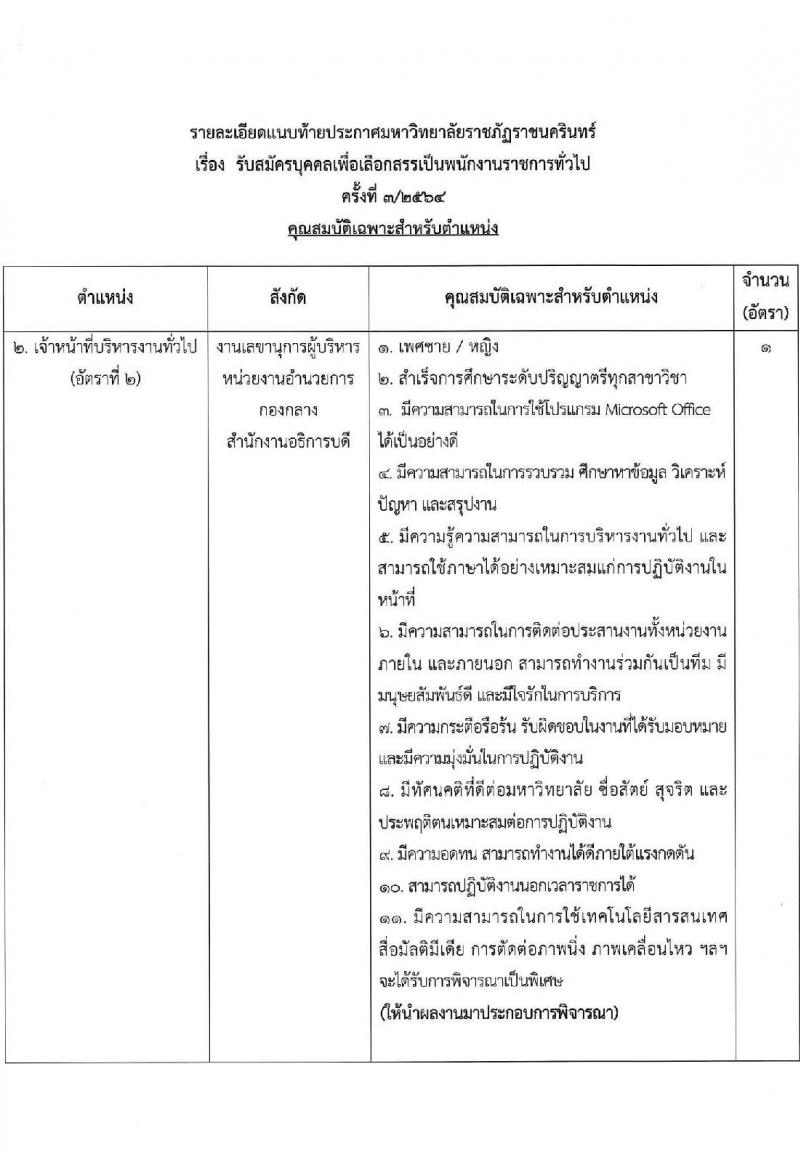 มหาวิทยาลัยราชภัฏราชนครินทร์ รับสมัครบุคคลเพื่อเลือกสรรเป็นพนักงานราชการทั่วไป ครั้งที่ 3/2564 จำนวน 2 อัตรา (วุฒิ ป.ตรี) รับสมัครสอบตั้งแต่วันที่ 15-21 ธ.ค. 2564