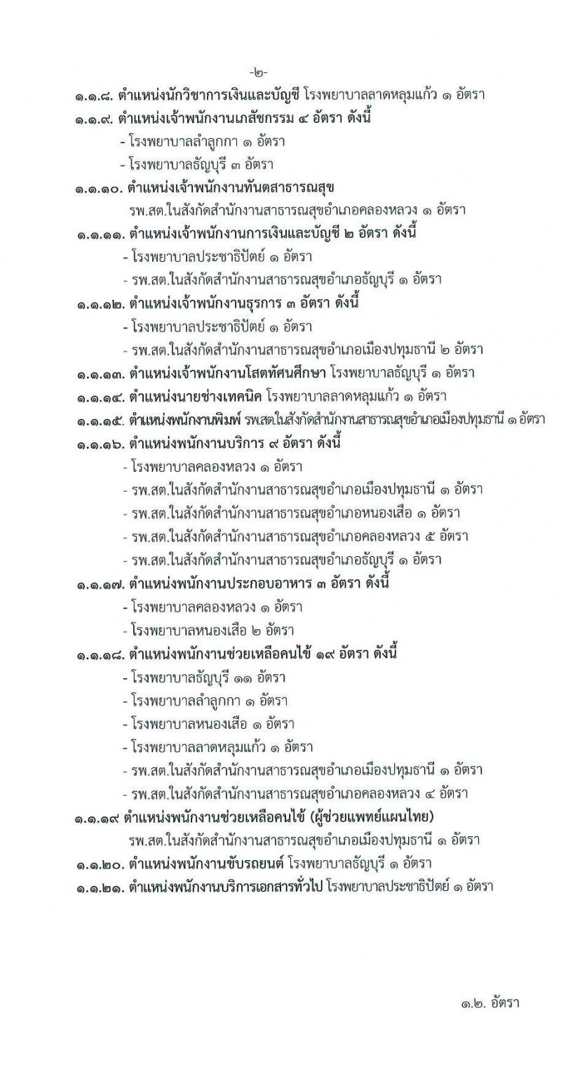 สาธารณสุขจังหวัดปทุมธานี รับสมัครบุคคลเป็นพนักงานกระทรวงสาธารณสุขทั่วไป จำนวน 21 ตำแหน่ง 69 อัตรา (วุฒิ ม.ต้น ม.ปลาย ปวช. ปวส. ป.ตรี) รับสมัครสอบตั้งแต่วันที่ 24-30 ธ.ค. 2564