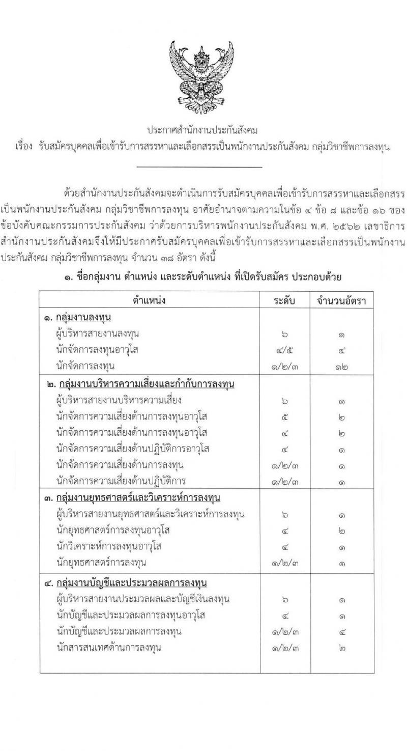 สำนักงานประกันสังคม รับสมัครบุคคลเพื่อเข้ารับการสรรหาและเลือกสรรเป็นพนักงานประกันสังคม จำนวน 38 อัตรา (วุฒิ ป.ตรี ขึ้นไป) รับสมัครสอบทางอีเมล ตั้งแต่วันที่ 27 ธ.ค. 64 – 10 ม.ค. 65