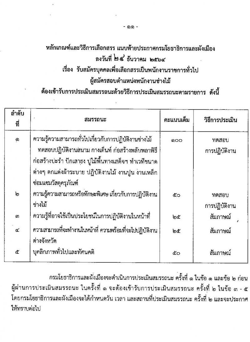 กรมโยธาธิการและผังเมือง รับสมัครบุคคลเพื่อเลือกสรรเป็นเป็นพนักงานราชการทั่วไป จำนวน 11 ตำแหน่ง ครั้งแรก 27 อัตรา (วุฒิ ปวช. ปวส. ป.ตรี) รับสมัครสอบทางอินเทอร์เน็ต ตั้งแต่วันที่ 10-19 ม.ค. 2565