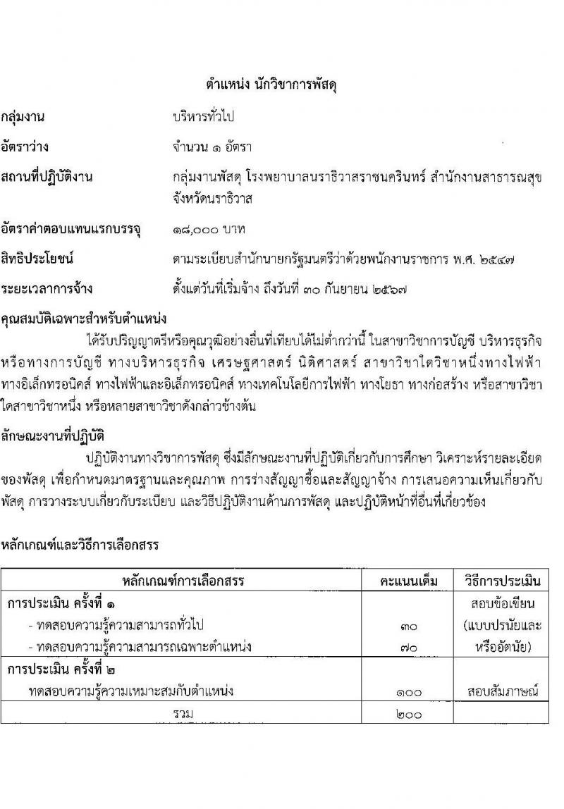 สาธารณสุขจังหวัดนราธิวาส โรงพยาบาลนราธิวาสราชนครินทร์ รับสมัครบุคคลเพื่อเลือกสรรเป็นพนักงานราชการ จำนวน 6 ตำแหน่ง 10 อัตรา (วุฒิ ปวส. ป.ตรี) รับสมัครสอบทางอินเทอร์เน็ต ตั้งแต่วันที่ 4-10 ม.ค. 2565
