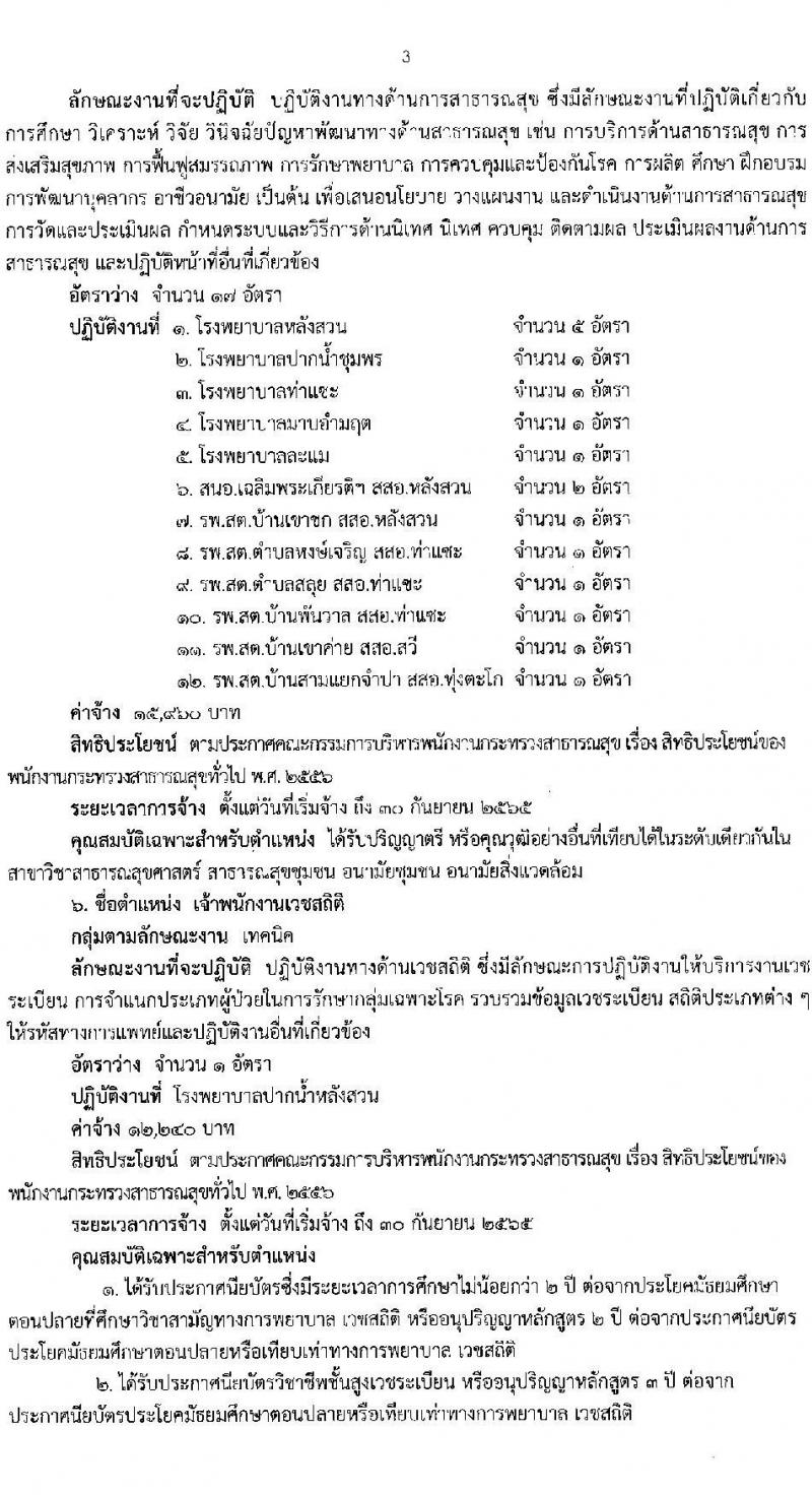 สำนักงานสาธารณสุขจังหวัดชุมพร รับสมัครบุคคลเพื่อเลือกสรรเป็นพนักงานกระทรวงสาธารณสุขทั่วไป จำนวน 21 ตำแหน่ง ครั้งแรก 60 อัตรา (วุฒิ ม.ต้น ม.ปลาย ปวช. ปวส. ป.ตรี) รับสมัครสอบตั้งแต่วันที่ 10-14 ม.ค. 2565