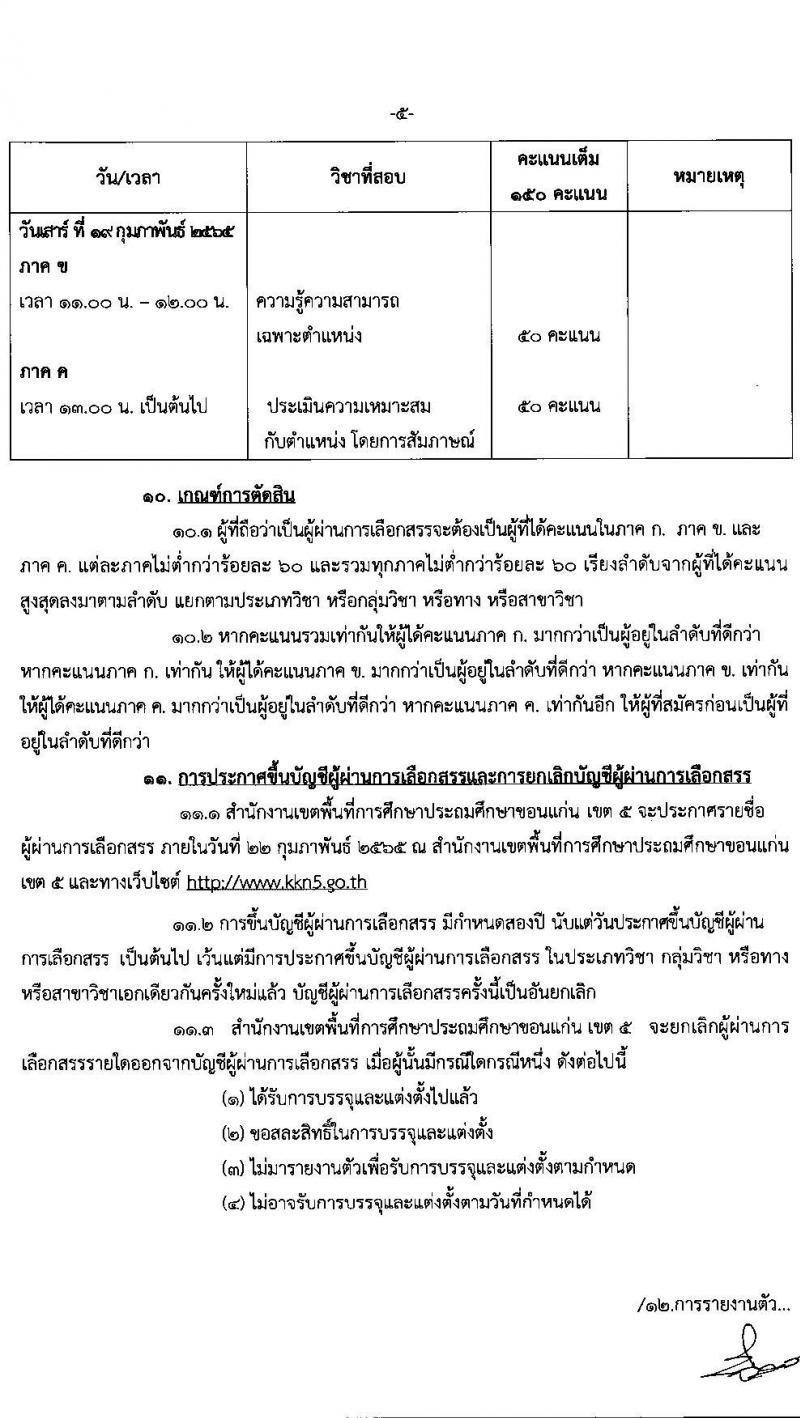 สำนักงานเขตพื้นที่การศึกษาประถมศึกษาขอนแก่น เขต 5 รับสมัครบุคคลเพื่อสรรหาและเลือกสรรเป็นพนักงานราชการ จำนวน 13 อัตรา (วุฒิ ป.ตรี ทางการศึกษา) รับสมัครสอบตั้งแต่วันที่ 8-14 ก.พ. 2565
