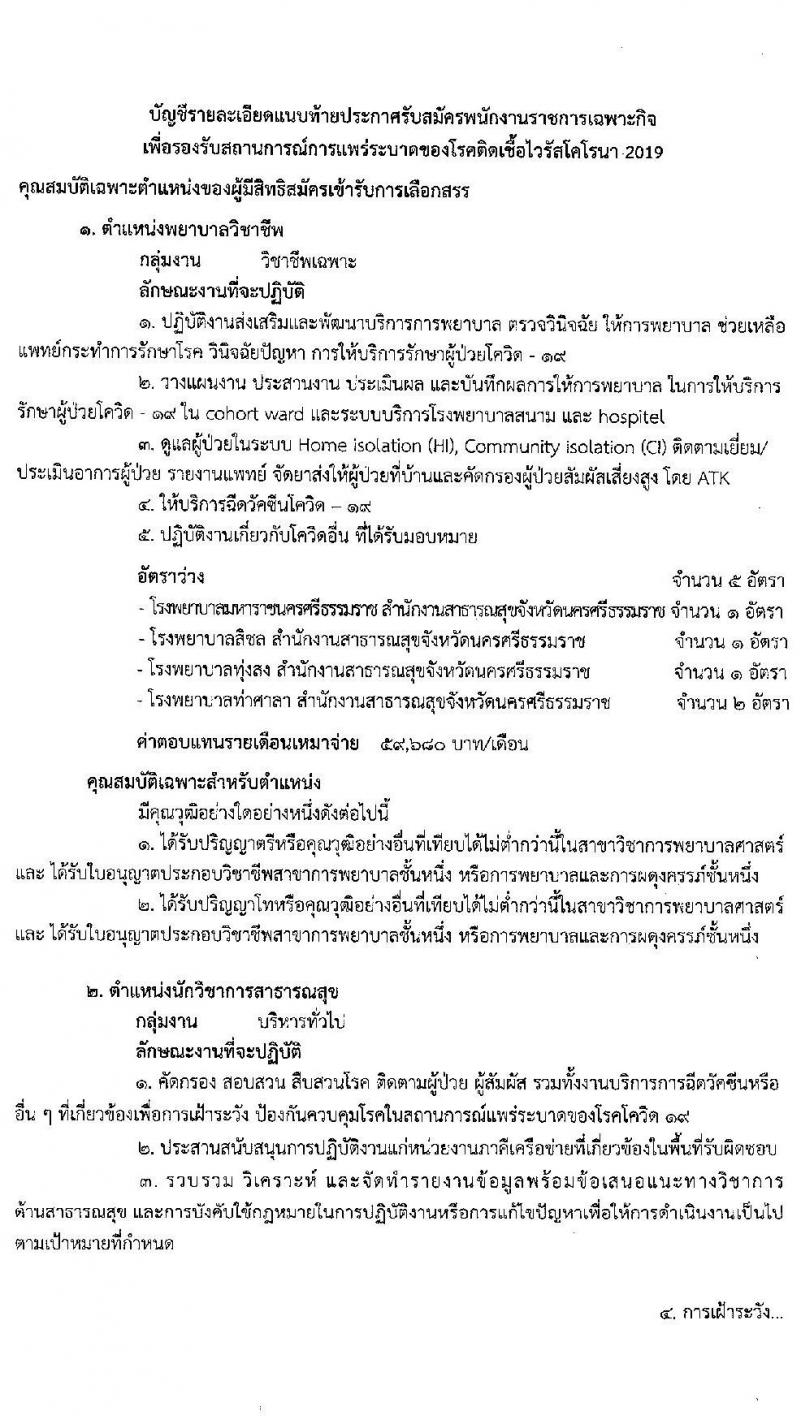 สาธารณสุขจังหวัดนครศรีธรรมราช รับสมัครบุคคลเพื่อเลือกสรรเป็นพนักงานราชการเฉพาะกิจ จำนวน 32 อัตรา (วุฒิ ป.ตรี ป.โท) รับสมัครสอบตั้งแต่วันที่ 22-25 ก.พ. 2565