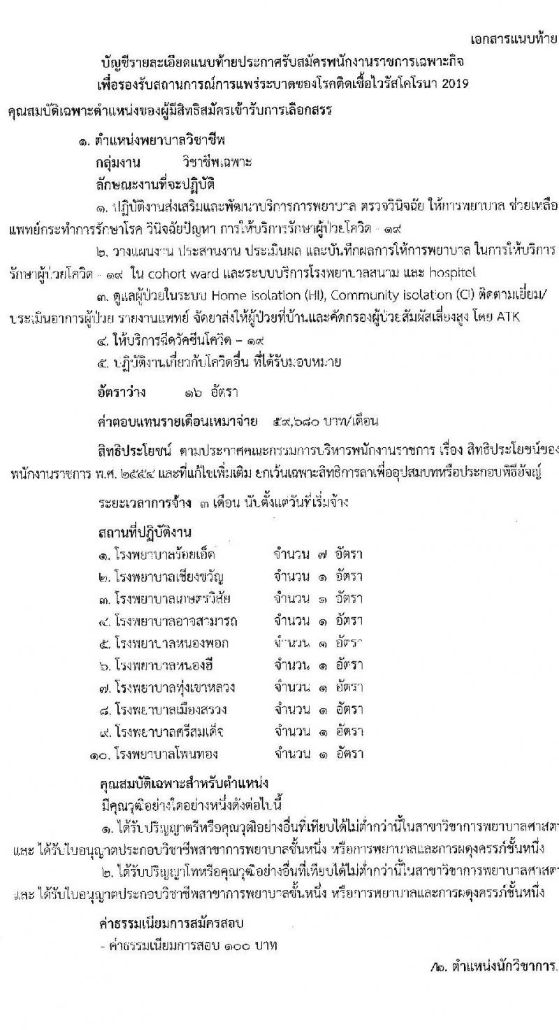 สำนักงานสาธารณสุขจังหวัดร้อยเอ็ด รับสมัครบุคคลเพื่อเลือกสรรเป็นพนักงานราชการเฉพาะกิจ จำนวน 3 ตำแหน่ง 22 อัตรา (วุฒิ ป.ตรี ป.โท) รับสมัครสอบตั้งแต่วันที่ 24 ก.พ. – 2 มี.ค. 2565