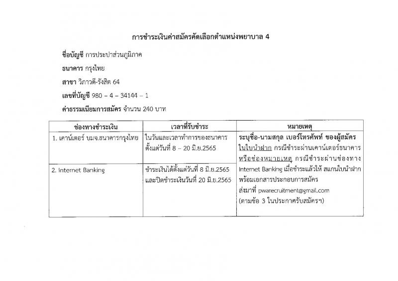 การประปาส่วนภูมิภาค รับสมัครบุคคลเข้ารับการคัดเลือกเพื่อบรรจุแต่งตั้งเป็นพนักงาน (พยาบาล) จำนวน 2 อัตรา (วุฒิ ป.ตรี) รับสมัครสอบทางอีเมล ตั้งแต่วันที่ 8-20 มิ.ย. 2565