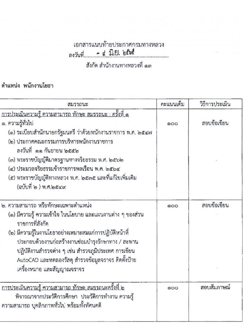 กรมทางหลวง รับสมัครบุคคลเพื่อสรรหาและเลือกสรรเป็นพนักงานราชการทั่วไป จำนวน 6 ตำแหน่ง 16 อัตรา (วุฒิ ปวช. ปวท. ปวส. ป.ตรี) รับสมัครสอบตั้งแต่วันที่ 16-22 มิ.ย. 2565