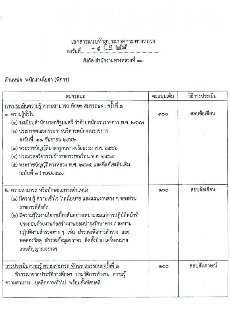 กรมทางหลวง รับสมัครบุคคลเพื่อสรรหาและเลือกสรรเป็นพนักงานราชการทั่วไป จำนวน 6 ตำแหน่ง 16 อัตรา (วุฒิ ปวช. ปวท. ปวส. ป.ตรี) รับสมัครสอบตั้งแต่วันที่ 16-22 มิ.ย. 2565