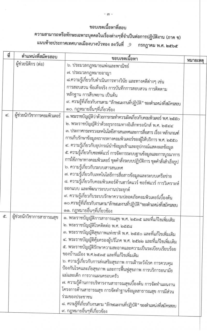 เทศบาลเมืองบางบัวทอง รับสมัครบุคคลเพื่อการสรรหาและเลือกสรรเป็นพนักงานจ้าง จำนวน 23 ตำแหน่ง 36 อัตรา (วุฒิ ม.ต้น ม.ปลาย ปวช. ปวส. ป.ตรี) รับสมัครสอบตั้งแต่วันที่ 8-21 ก.ค. 25656