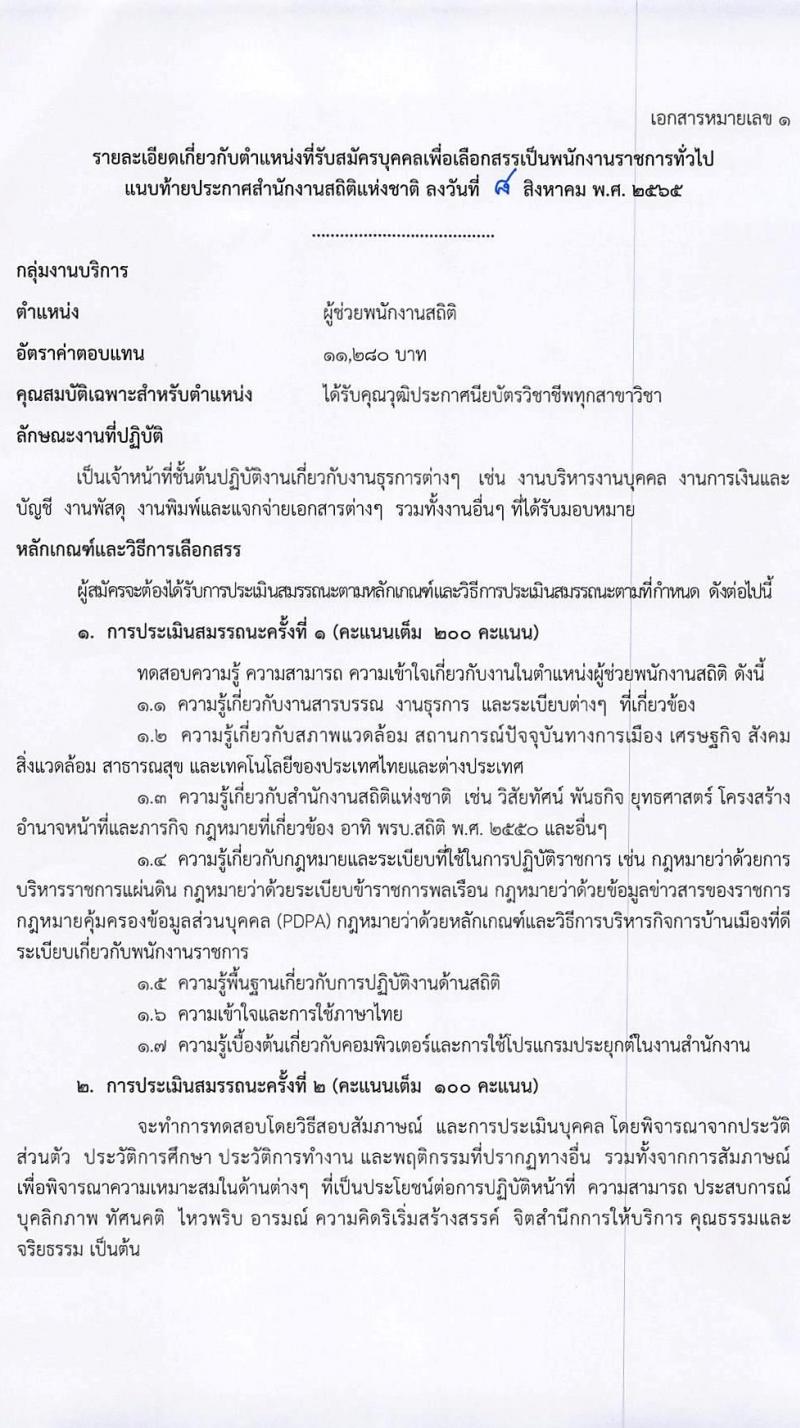 สำนักงานสถิติแห่งชาติ รับสมัครบุคคลเพื่อเลือกสรรเป็นพนักงานราชการทั่วไป จำนวน 3 ตำแหน่ง 15 อัตรา (วุฒิ ปวช. ป.ตรี) รับสมัครสอบทางอินเทอร์เน็ต ตั้งแต่วันที่ 29 ส.ค. – 5 ก.ย. 2565