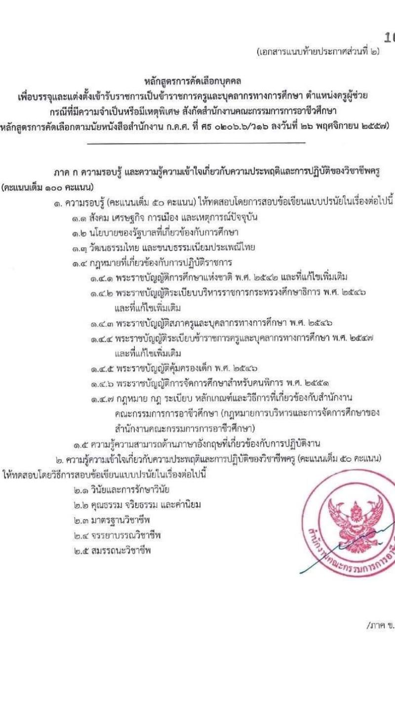 อ.ก.ค.ศ. สำนักงานคณะกรรมการการอาชีวศึกษา รับสมัครบุคคลเพื่อบรรจุและแต่งตั้งบุคคลเข้ารับราชการ จำนวน 62 กลุ่มวิชา จำนวน 1,103 อัตรา (วุฒิ ป.ตรี) รับสมัครสอบทางอินเทอร์เน็ต ตั้งแต่วันที่ 19 ก.ย. – 15 ต.ค. 2565