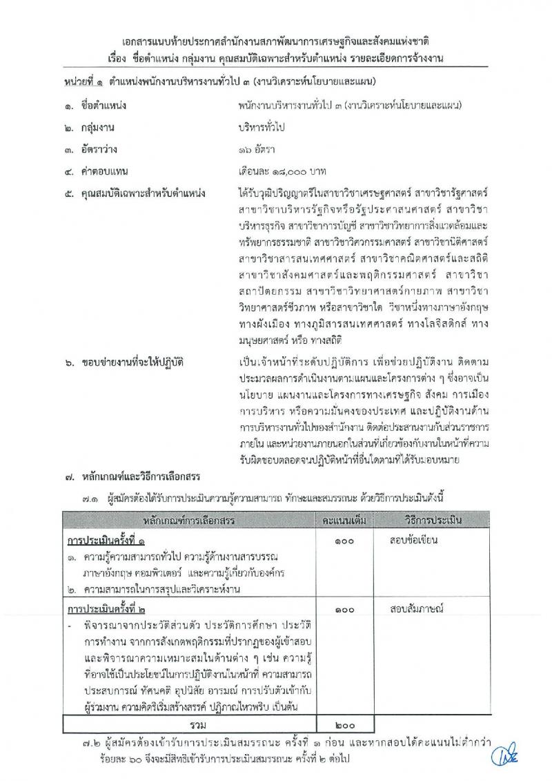 สำนักงานสภาพัฒนาการเศรษฐกิจและสังคมแห่งชาติ รับสมัครบุคคลเพื่อเลือกสรรเป็นพนักงานราชการทั่วไป จำนวน 2 ตำแหน่ง 18 อัตรา (วุฒิ ป.ตรี) รับสมัครสอบทางอินเทอร์เน็ต ตั้งแต่วันที่ 25 ต.ค. – 7 พ.ย. 2565