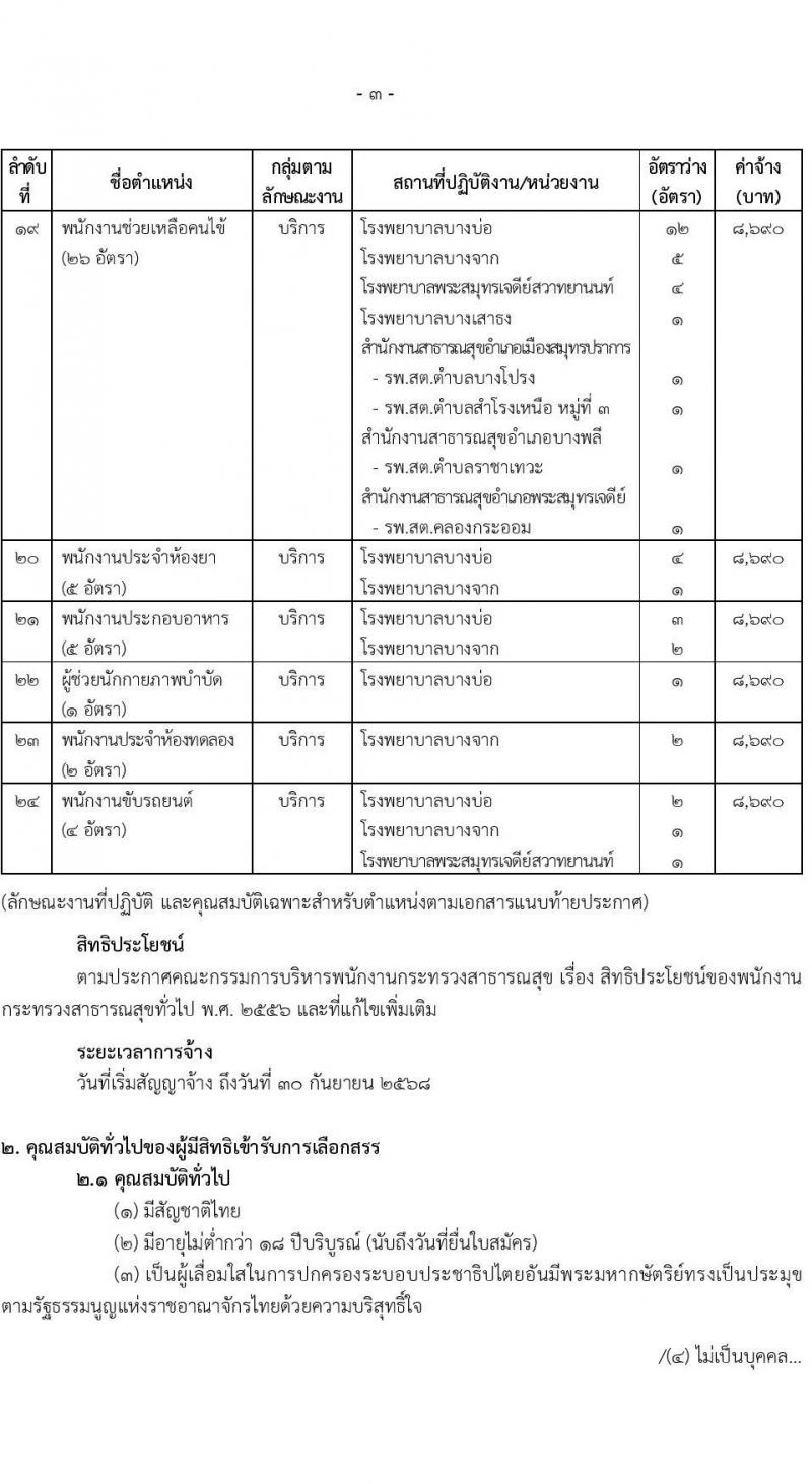 สำนักงานสาธารณสุขจังหวัดสมุทรปราการ รับสมัครบุคคลเพื่อสรรหาและเลือกสรรเป็นพนักงานกระทรวงสาธารณสุขทั่วไป จำนวน 24 ตำแหน่ง 85 อัตรา (วุฒิ ม.ต้น ม.ปลาย ปวช. ปวส. ป.ตรี) รับสมัครทางอินเทอร์เน็ต ตั้งแต่วันที่ 14-23 พ.ย. 2565