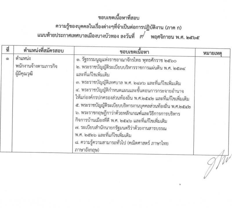 เทศบาลเมืองบางบัวทอง รับสมัครบุคคลเพื่อการสรรหาเป็นพนักงานจ้าง จำนวน 17 ตำแหน่ง 22 อัตรา (วุฒิ ม.ต้น ม.ปลาย  ปวช. ปวส. ป.ตรี) รับสมัคร ตั้งแต่วันที่ 21-19 พ.ย. 2565