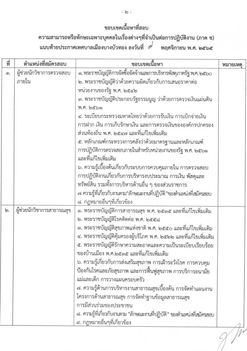 เทศบาลเมืองบางบัวทอง รับสมัครบุคคลเพื่อการสรรหาเป็นพนักงานจ้าง จำนวน 17 ตำแหน่ง 22 อัตรา (วุฒิ ม.ต้น ม.ปลาย  ปวช. ปวส. ป.ตรี) รับสมัคร ตั้งแต่วันที่ 21-19 พ.ย. 2565